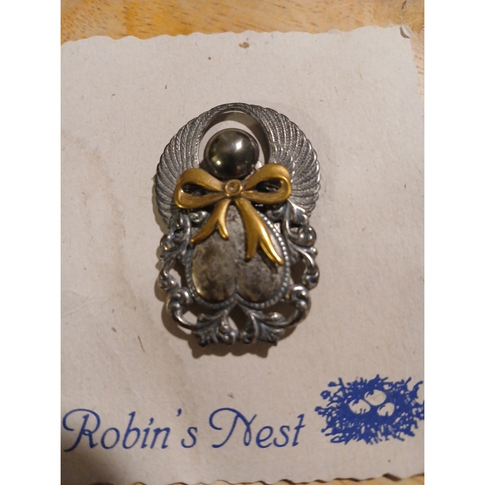 Vintage Robin's Nest Angel Brooch Metal Pin Vintage Lapel